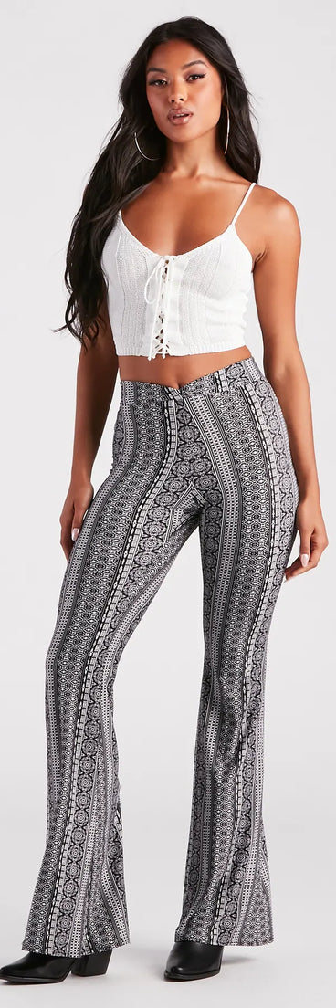 Boho Dreams Printed Cross Waist Flare Pants