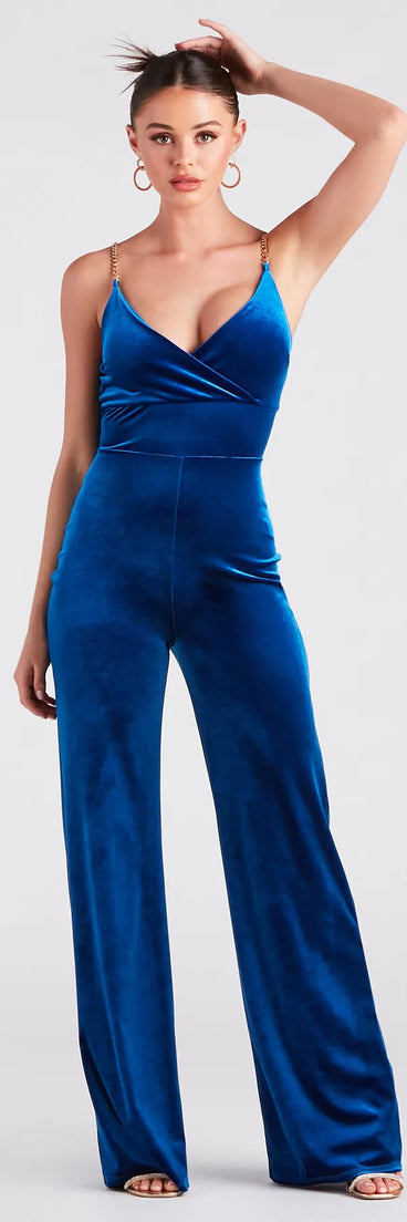 Luxe To The Touch Velvet Chain Strap Jumpsuit