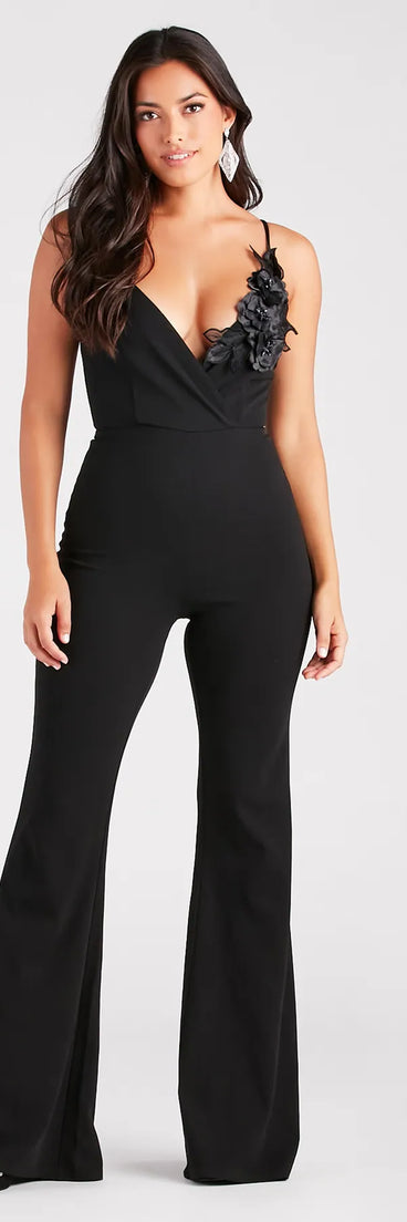 Leading Lady Flower V-Neck Wide Leg Jumpsuit