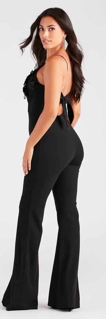 Leading Lady Flower V-Neck Wide Leg Jumpsuit
