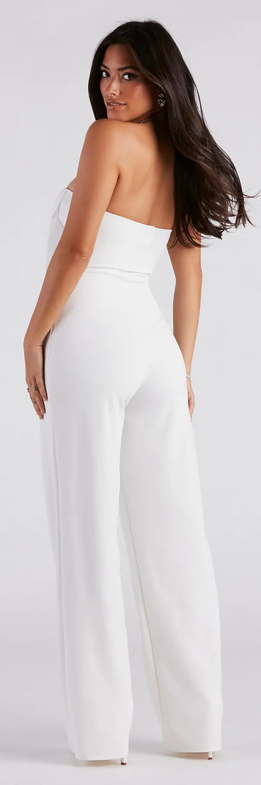 The Such A Chic Vibe Strapless Jumpsuit is a trendy women's bottom in ivory, designed with modern details and alluring textures to complete chic outfits for 2025.