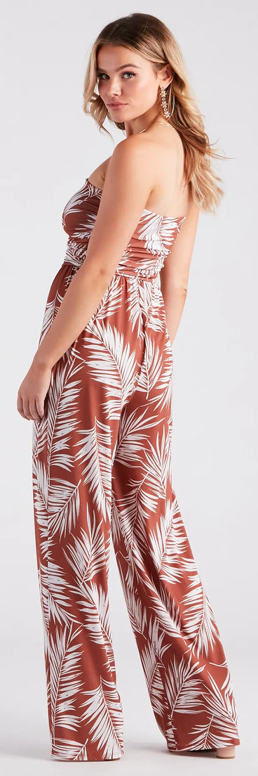 Sunset Cruise Tropical Print Strapless Jumpsuit
