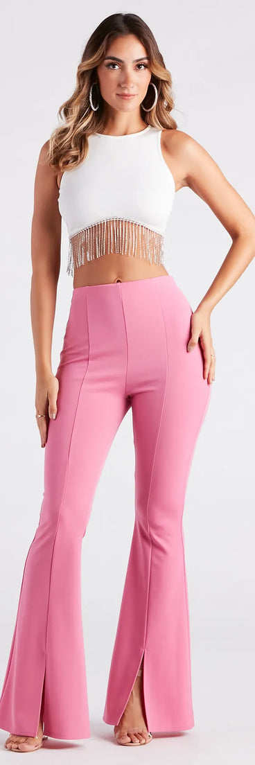 Split Decision Crepe Flare Pants