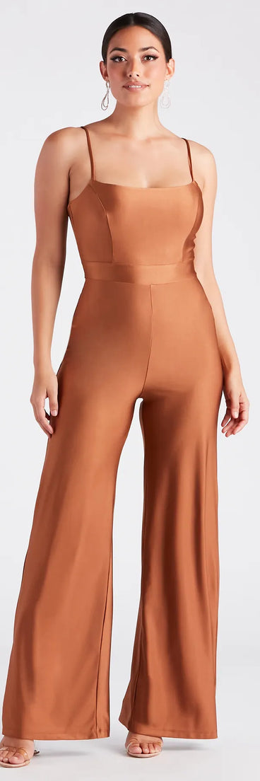 Stylish Sheen Sleeveless Wide-Leg Jumpsuit