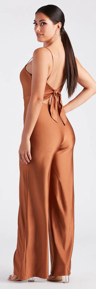 Stylish Sheen Sleeveless Wide-Leg Jumpsuit