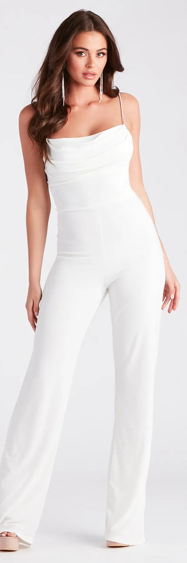 So Flawless Rhinestone Strap Cowl Neck Jumpsuit