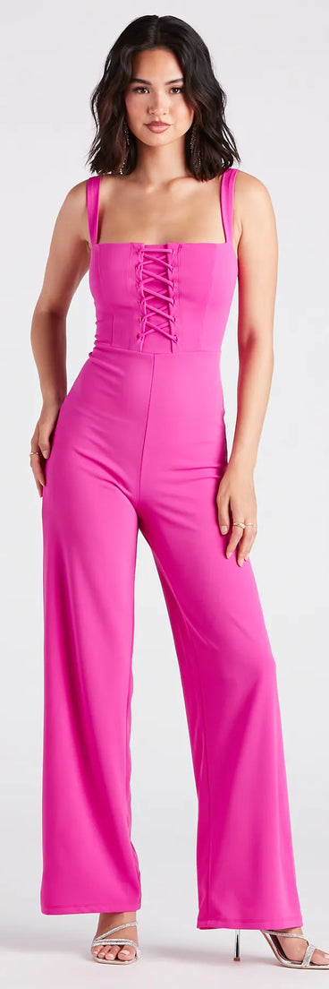 Laced Up In Chic Style Sleeveless Jumpsuit