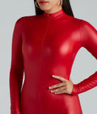 Full Throttle Faux Leather Mock Neck Catsuit