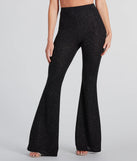 Effortlessly create party outfits or vacation-ready looks with the Dose Of Glitter High-Rise Flare Pants, one part of a versatile women's black matching set perfect for quick and easy outfit combinations from layering chic outfits to transitioning your look seamlessly.