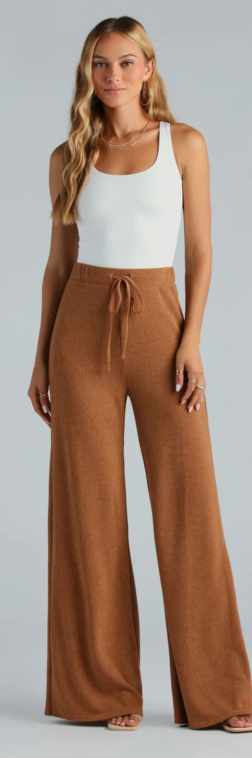 Weekend Mood Hacci Knit Wide-leg Pants