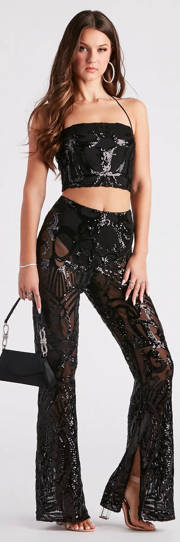 Glitzy Night Out Sequin Flare Pants