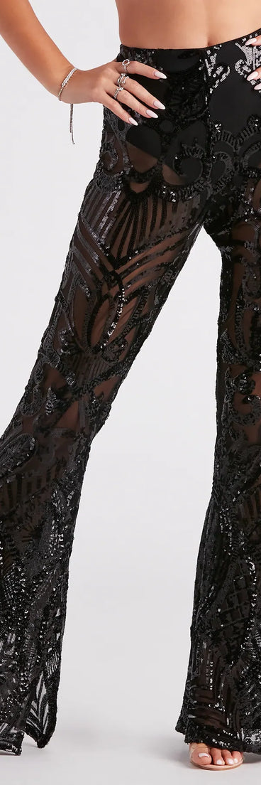 Glitzy Night Out Sequin Flare Pants