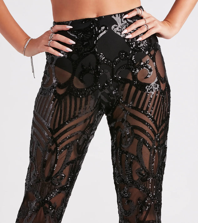パンツ Fitted Jeweled Pants Gorgeous Bling Rhinestone Belted Wide-Leg Pants | Windsor