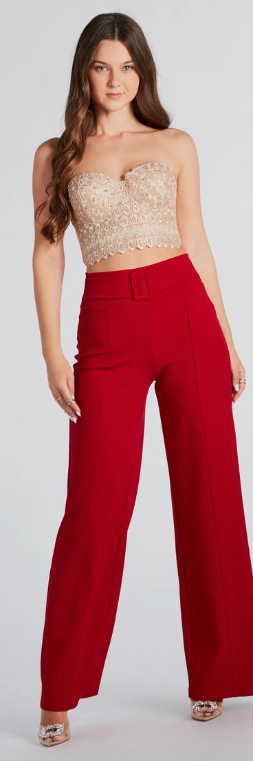 Get ready for any event with the Perfect Look Belt-Detail Trouser Pants in red, an essential start to creating a versatile holiday outfit for women for holiday parties, cocktail hours, or NYE events.