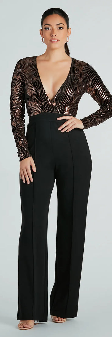 Gleam With Glamour Sequin Long Sleeve Jumpsuit