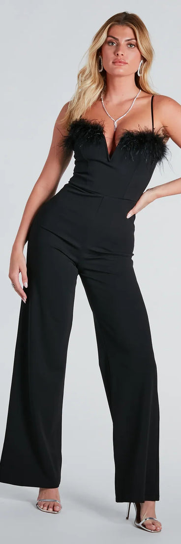 Time To Slay Marabou Feather Jumpsuit