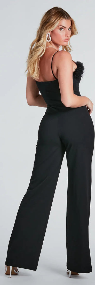 Time To Slay Marabou Feather Jumpsuit