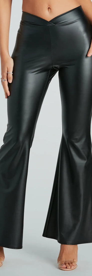 Sleek Flex Faux Leather Flare Pants