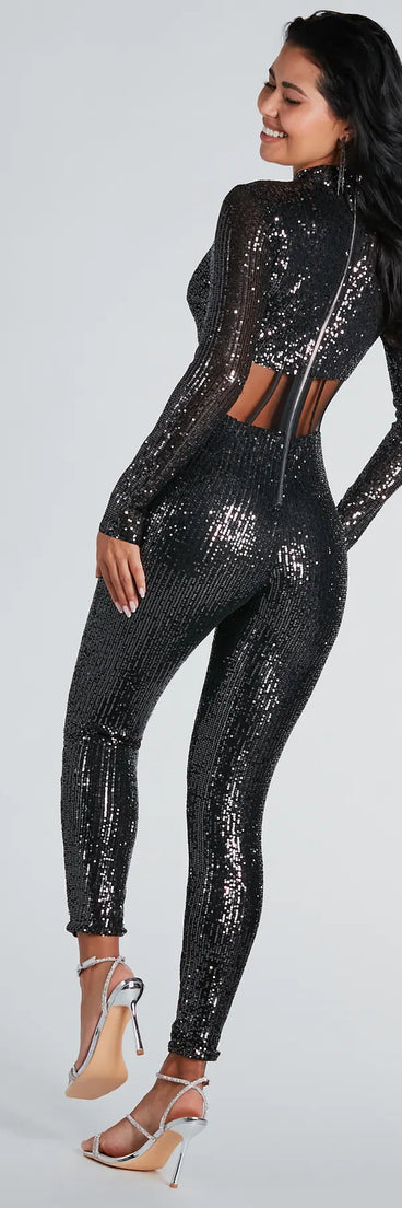 Party Hour Corset Waist Sequin Catsuit