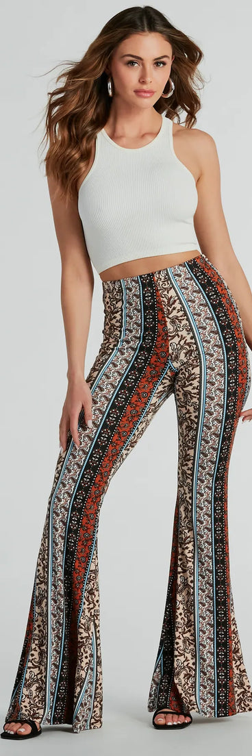 Wanderlust Paisley Print Knit Flare Pants