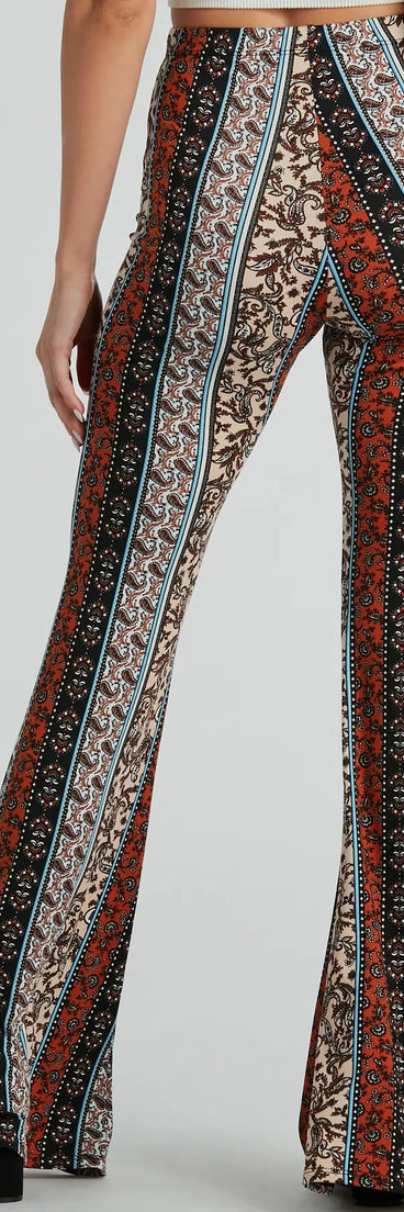 Wanderlust Paisley Print Knit Flare Pants