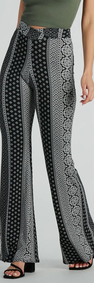 Breezy Vibes Boho Print Knit Flare Pants