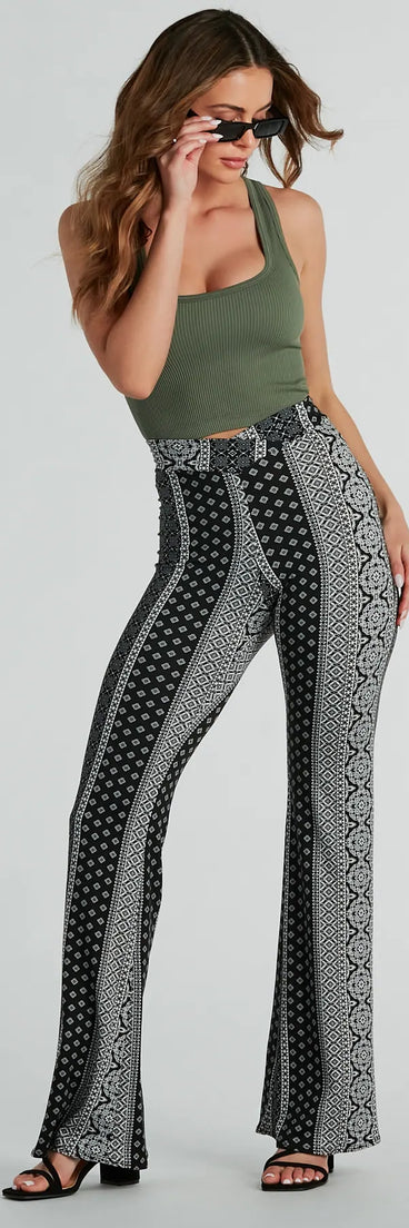Breezy Vibes Boho Print Knit Flare Pants