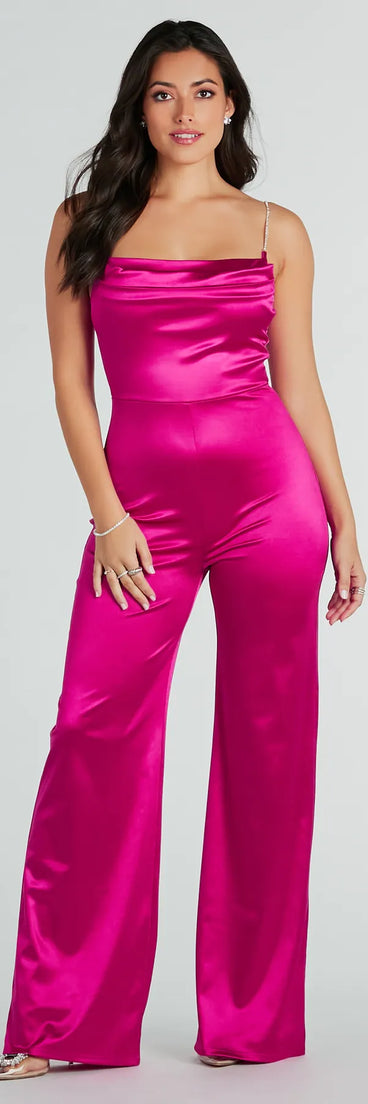Make It Count Satin Rhinestone Strap Jumpsuit