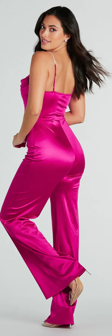 Make It Count Satin Rhinestone Strap Jumpsuit