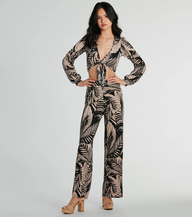 The Tropical Day Dream High-Rise Wide Leg Pants in black is a pair of women's pants with an on-trend leg style and elevated fabric that adds texture, perfect for crafting effortless winter outfits.