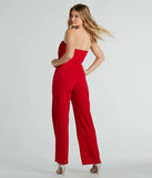 The Such A Chic Vibe Strapless Jumpsuit is a trendy women's bottom in red, designed with modern details and alluring textures to complete chic outfits for 2025.