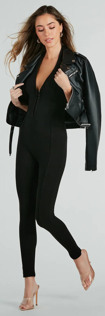 Weekend Vibes Halter V-Neck Ribbed Knit Catsuit