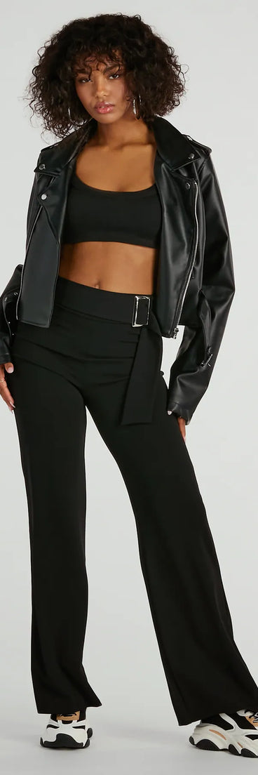 Walk The Walk High Rise Belted Crepe Trouser Pants