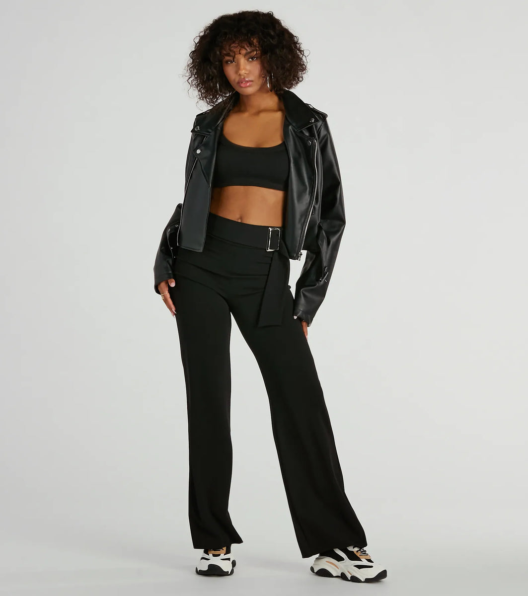 Walk The Walk High Rise Belted Crepe Trouser Pants & Windsor