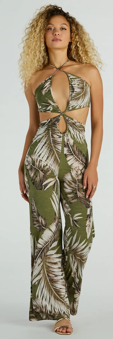 Paradise Awaits Cutout Tropical Knit Jumpsuit