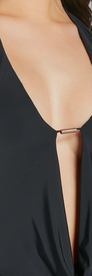 Looking Sleek Halter Plunging Knit Jumpsuit