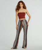The Summer Dream Paisley Knit Flare Pants in multi-color is a pair of women's pants with an on-trend leg style and elevated fabric that adds texture, perfect for crafting effortless winter outfits.