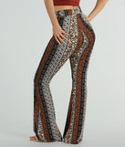 The Summer Dream Paisley Knit Flare Pants in multi-color is a versatile pair of women's pants with trendy design accents, crafted for holiday-ready looks, from office wear to sophisticated winter night outs.