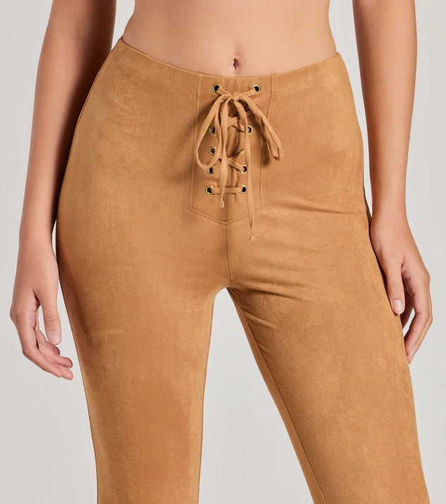 Bohemian Babe Lace-Up Faux Suede Flare Pants | Windsor