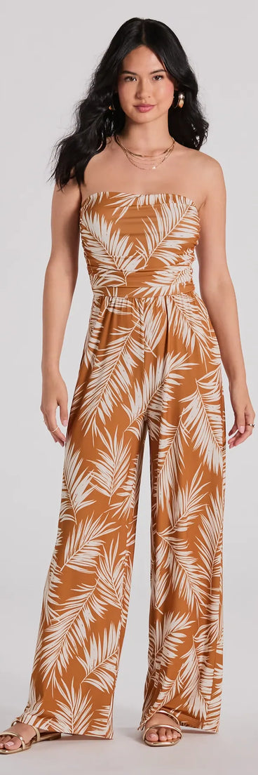 Prep For Paradise Strapless Tropical Jumpsuit