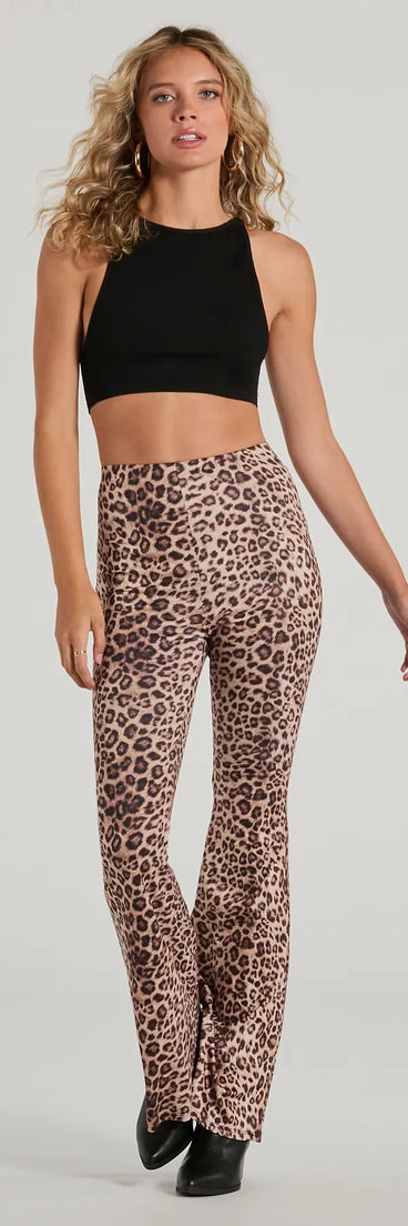 Refresh your fall closet with stylish women's pants like the Walk On The Wild Side High Rise Leopard Flare Pants in a sleek fabric and a pant leg style that makes your look unique.