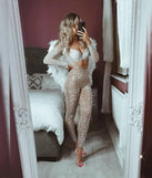 Perfect as a dress alternative for a New Year's outfit, wedding guest attire, and cocktail party dress alike, the Iridescent Sparkle Rhinestone-Embellished Sheer Catsuit is a women's romper that combines a stylish, unique design with festive colors and holiday-ready details for a standout look!
