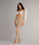 Iridescent Sparkle Rhinestone-Embellished Sheer Catsuit