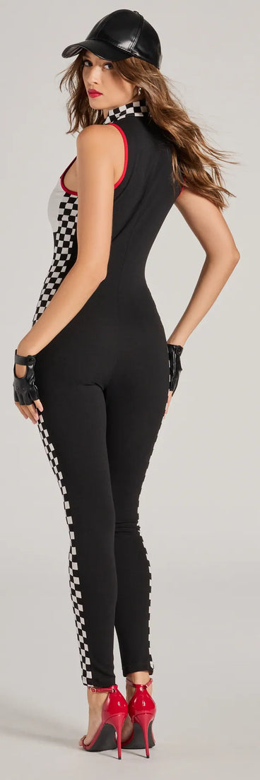 The Nitro Speedster Sleeveless Checkered Jumpsuit is a trendy women's bottom in red, designed with modern details and alluring textures to complete chic outfits for 2025.