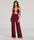 Step out in the Enticing Sass Halter Cutout Wide-Leg Jumpsuit, a plum jumpsuit made to elevate your vibe from brunch to after-dark plans with ease and polish.