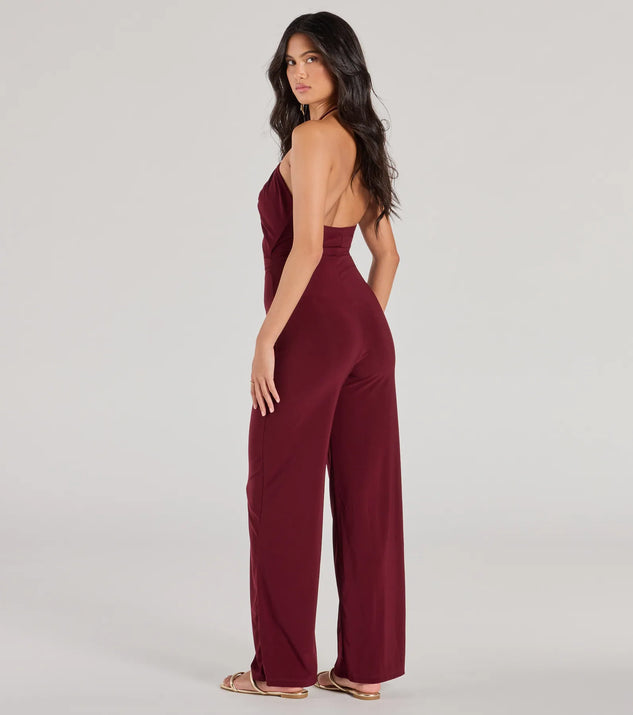 Enticing Sass Halter Cutout Wide-Leg Jumpsuit | Windsor Enticing Sass Halter Cutout Wide-Leg Jumpsuit | Windsor