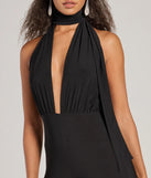 Make a statement with the Chic Position Plunge Scarf Straight-Leg Jumpsuit, women's black jumpsuit featuring stylish fits and glam finishes, perfect for a trendy outfit of the day or seasonal celebrations.