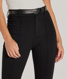 Create bold, fashion-forward looks for summer with the Modern Muse Ponte Knit Belted Tapered Pants in black, a must-have piece from Windsor’s collection of stylish bottoms for women.