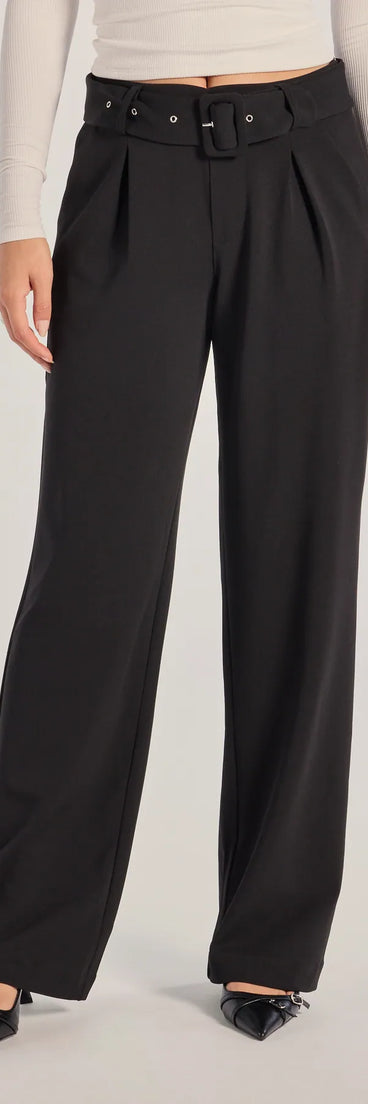 Stay polished and comfortable in the Sleek Impression Belted Straight-Leg Trouser Pants, trendy black pants for women that transition from everyday looks to weekend slay.