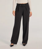 The Sleek Impression Belted Straight-Leg Trouser Pants is a trendy women's bottom in black, designed with modern details and alluring textures to complete chic outfits for 2025.